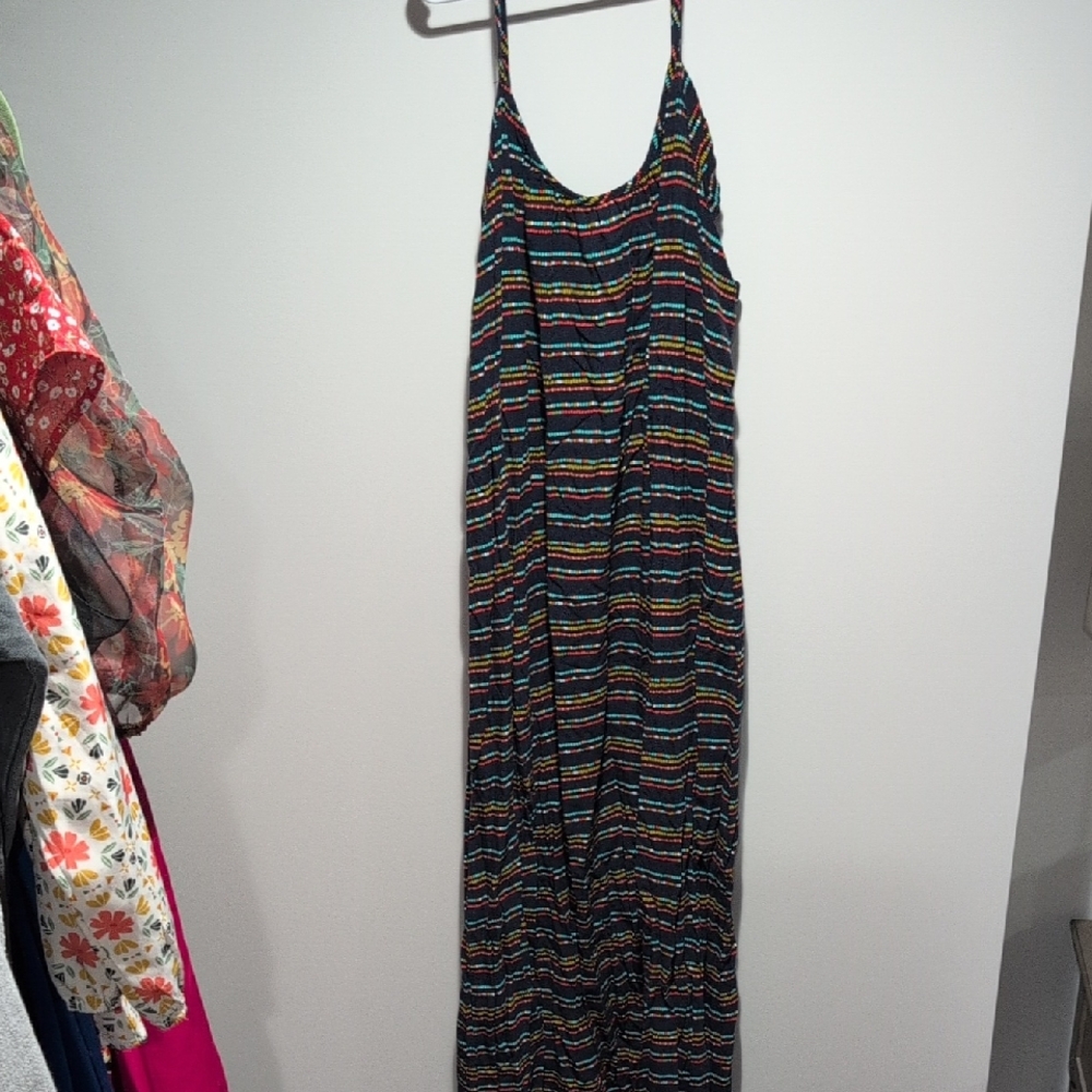 Merona Black Multicolor Striped Maxi Dress